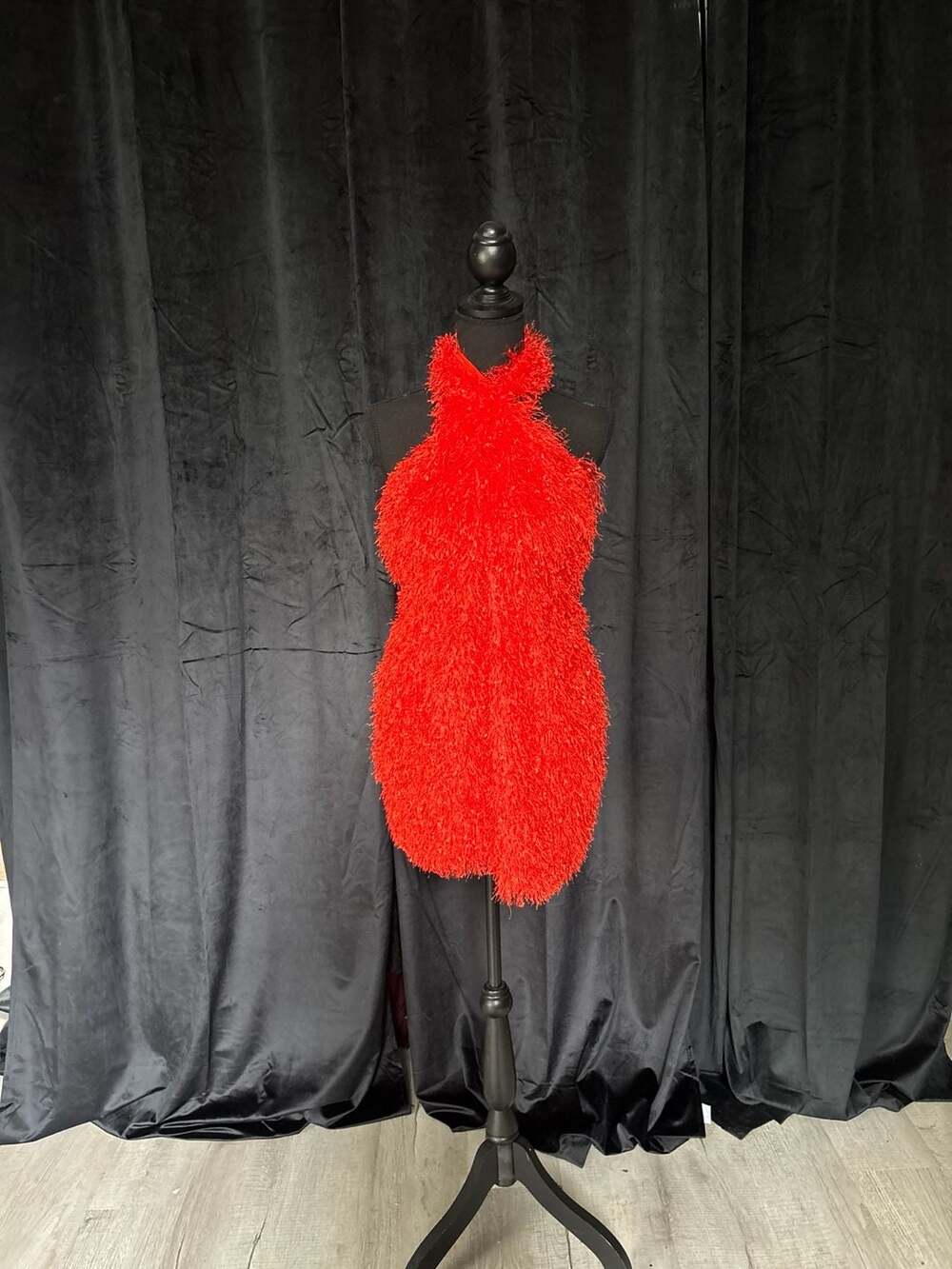 Zara Red Fringe Halter Mini Dress Size XS